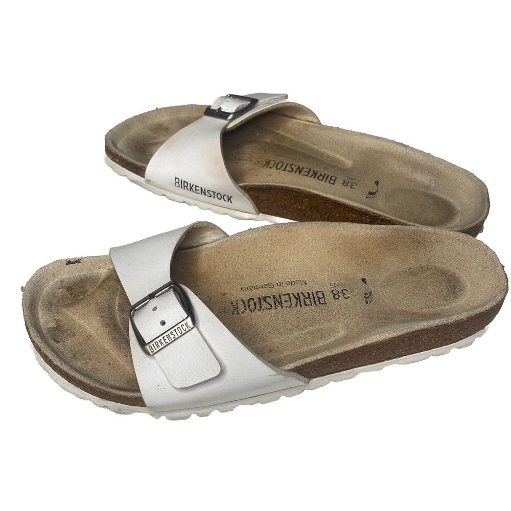 Birkenstock Madrid Leather Sandals Slides Slip-On Size 38 White L 7 M 5 Unisex